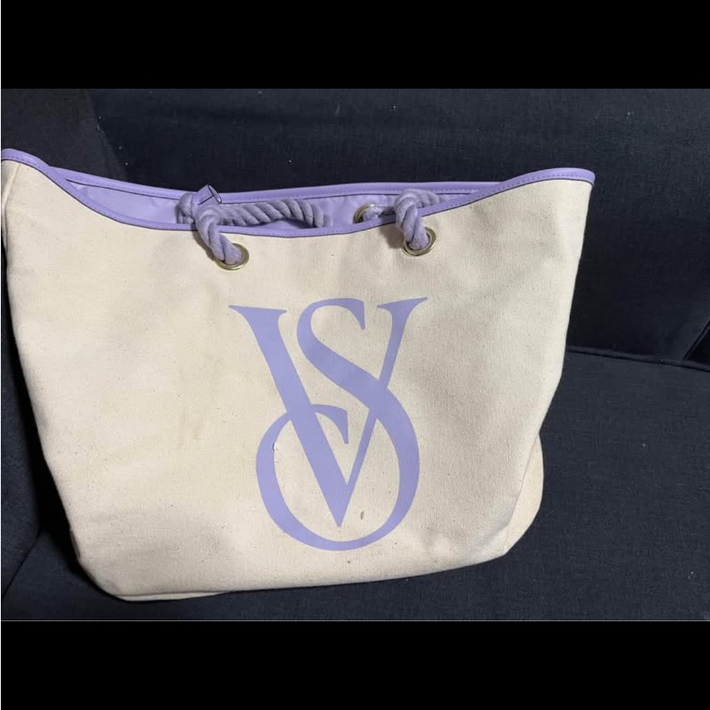 Victoria's Secret Beige and Lavender Tote